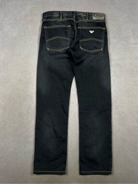 Armani Jeans Men's Black Straight-Leg Jeans with Contrast Stitching